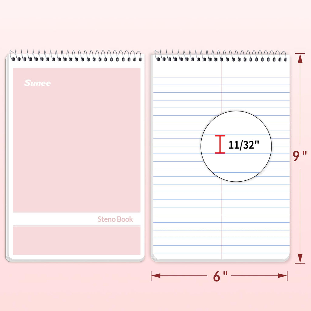 SUNEE 12 Pack Steno Pads 6x9 Inch, Gregg Rule, 60 Sheets, 6 Assorted Color Top Spiral Notebook, White Paper for School, University, College, Work and Office