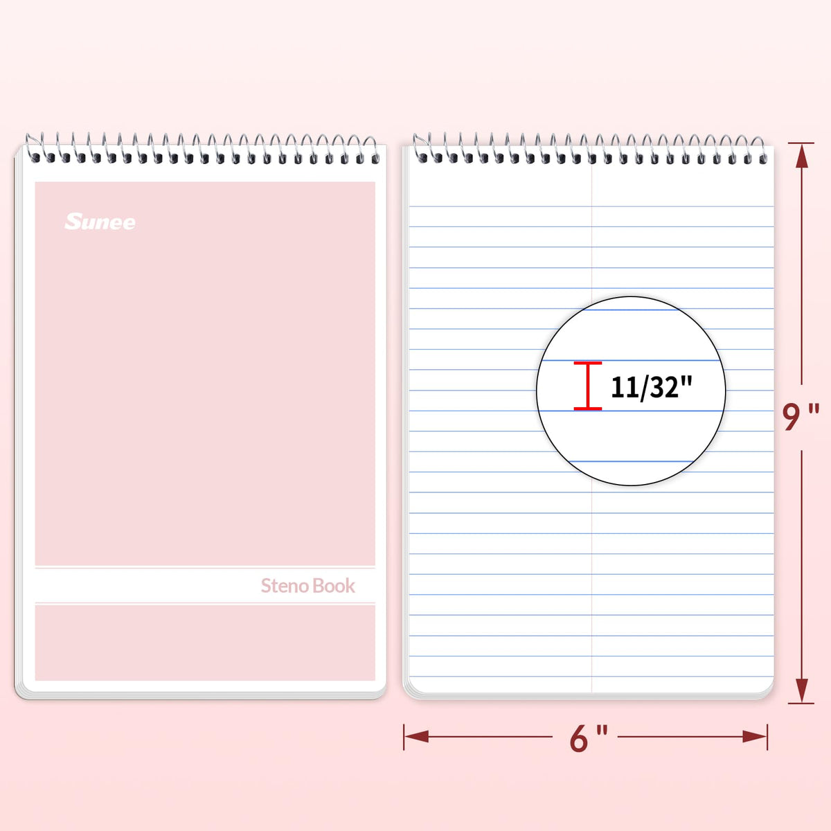 SUNEE 12 Pack Steno Pads 6x9 Inch, Gregg Rule, 60 Sheets, 6 Assorted Color Top Spiral Notebook, White Paper for School, University, College, Work and Office