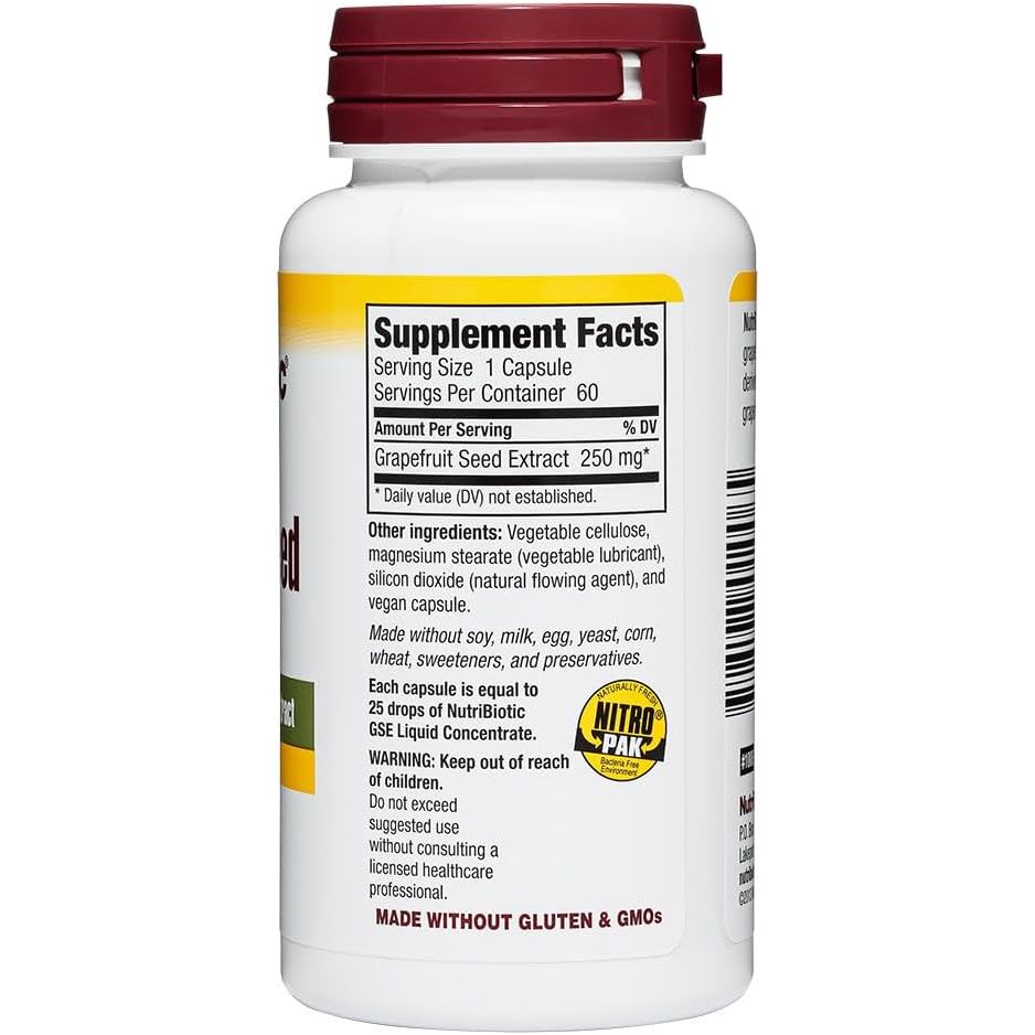 Buy now NutriBiotic â€“ Grapefruit Seed Extract Capsules 250 mg, 60 Count - Maximum Strength with Bioflavonoids at indiglob india