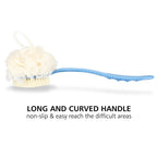 Shower Body Brush Bristles & Mesh Loofah Sponge,Curved Handle Back Scrubber | Long Handle Bath Brush with Mesh Sponge for Skin Exfoliating,Massage Bristles Suitable for Wet or Dry,Men & Women(Blue)