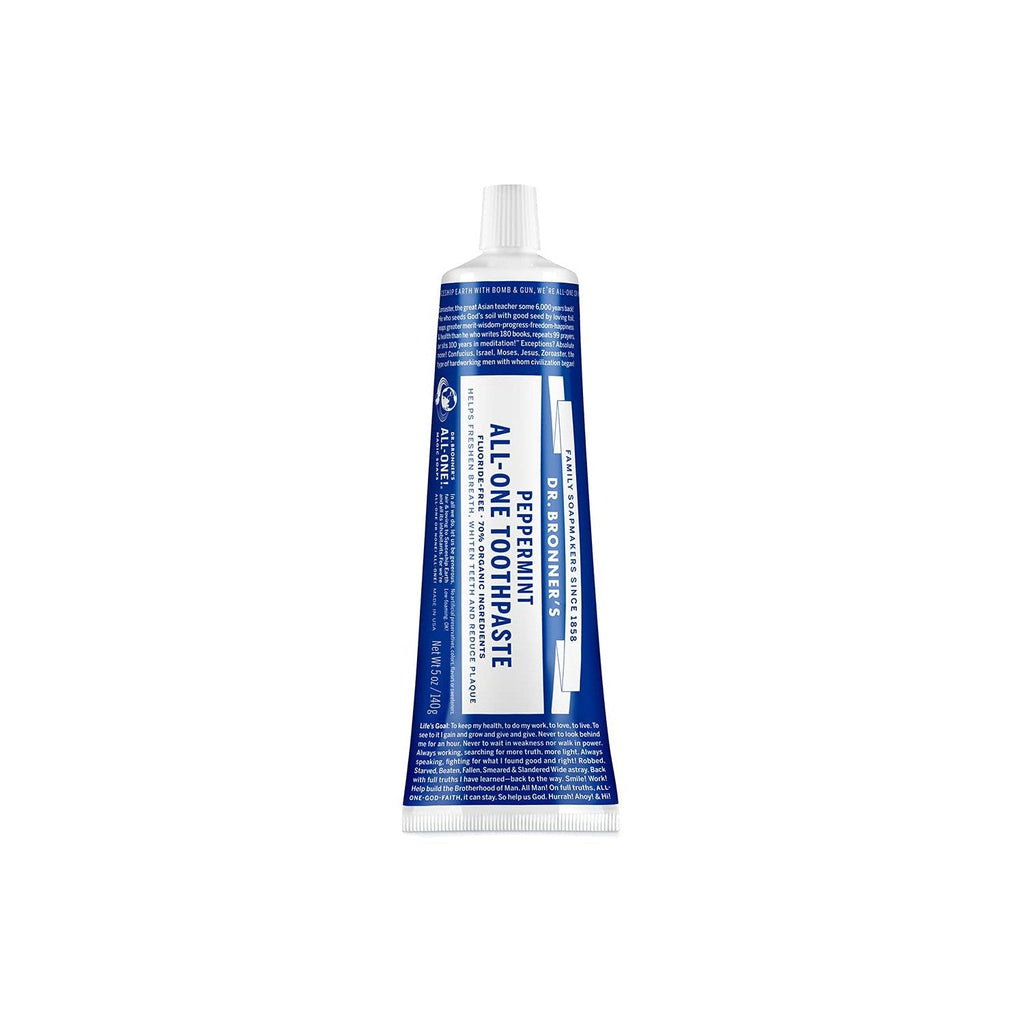 Buy now Dr. Bronnerâ€™s - All-One Toothpaste (Peppermint, 5 ounce) - 70% Organic Ingredients, Natural and Effective, Fluoride-Free, SLS-Free, Helps Freshen Breath, Reduce Plaque, Whiten Teeth, Vegan at indiglob india