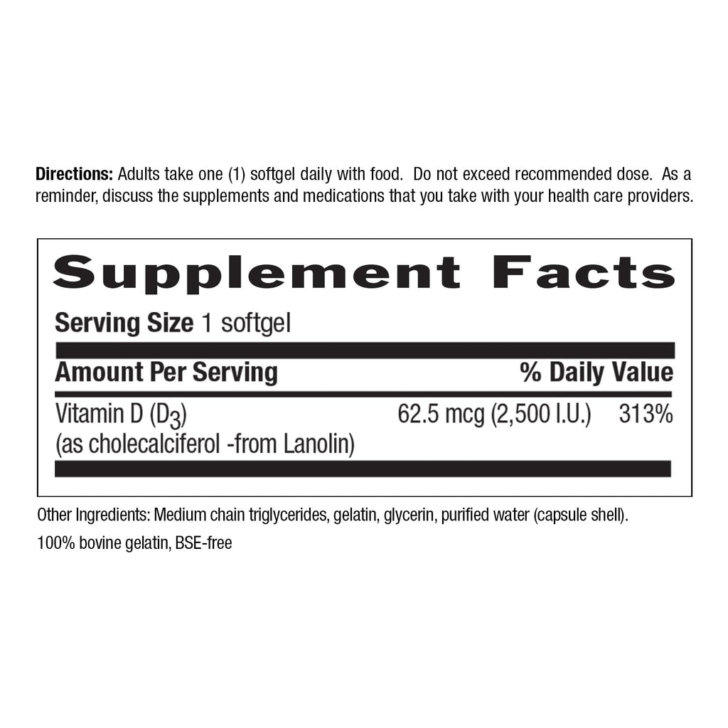 Country Life Vitamin D3 2500 IU, Non-Fish Source, 200 Softgels