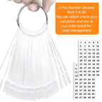 50Pcs Nail Swatch Sticks, Nail Polish Practice Display Tips, Clear | Nail Art Sample Sticks, Color Display Polish Board, Fan Shape with Number Sticker and Hanging Ring