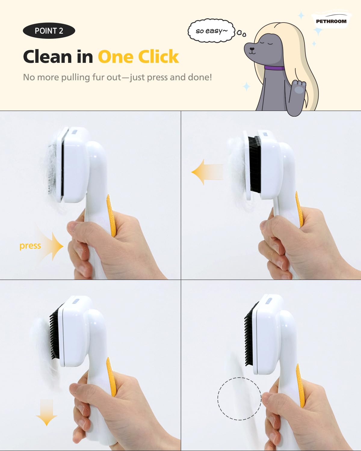 PETHROOM Self-Cleaning Slicker Brush for Dogs & Cats