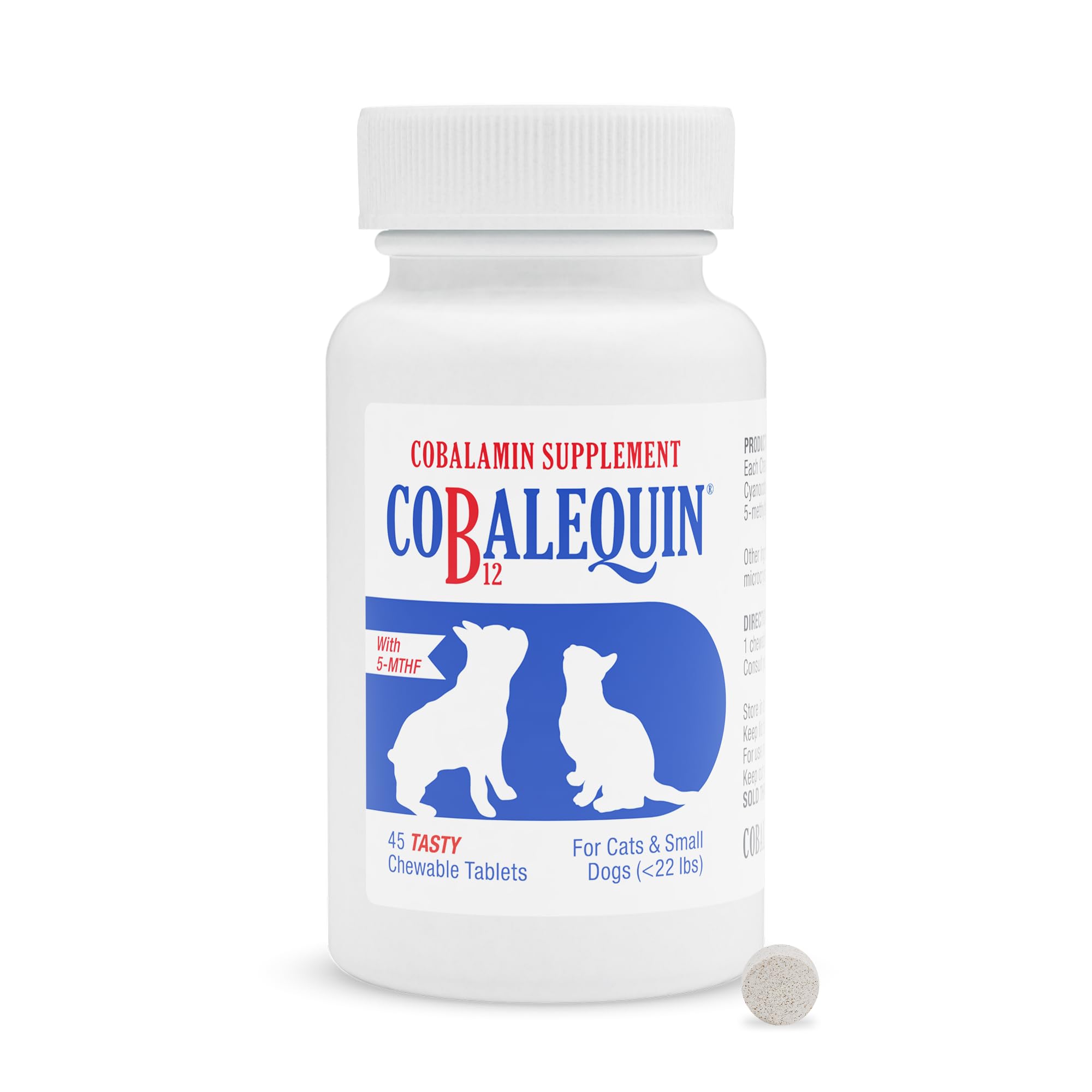 Nutramax Cobalequin B12 for Dogs and Cats, Oral Cobalamin Supplement with Folate, Vitamin B12 for Dogs Under 22 lbs. and Cats, Supports GI Health, Chewable Tablets, 45 Count (Pack of 2)