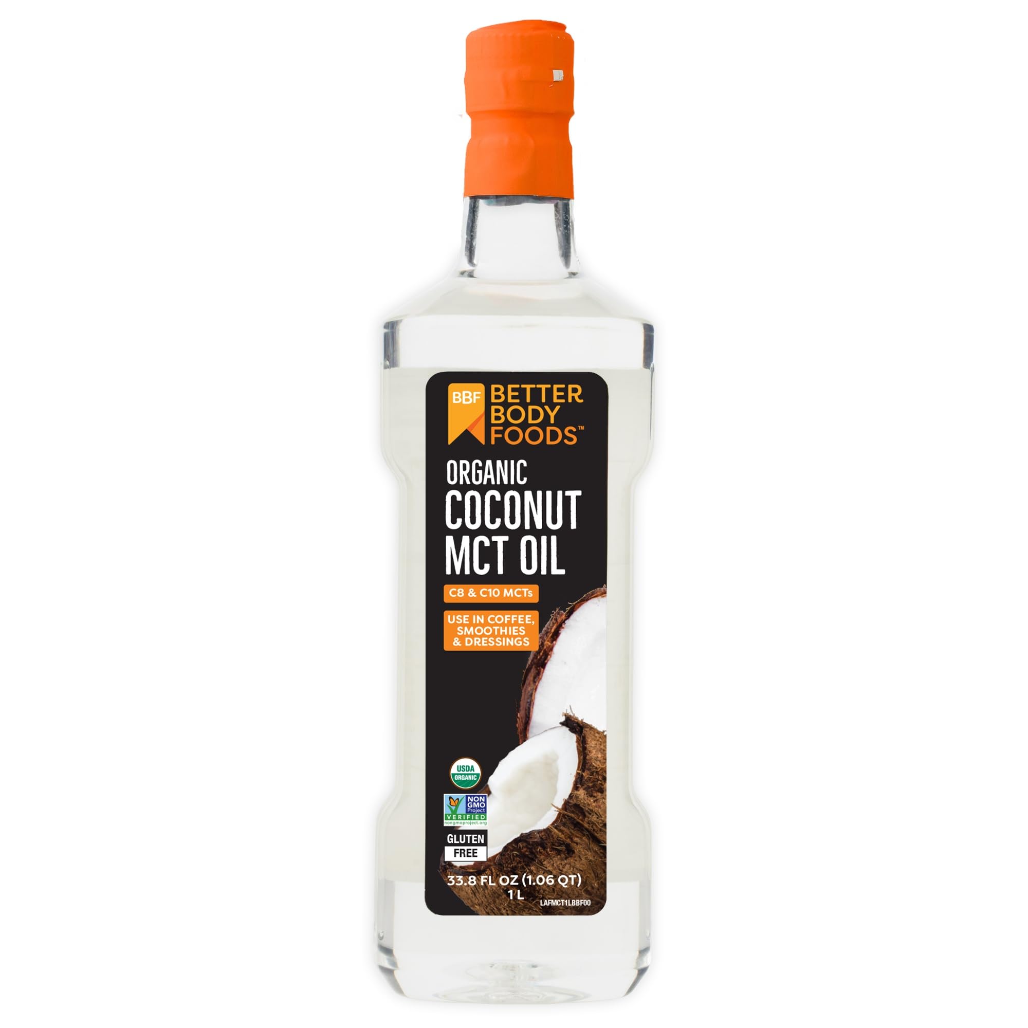 BetterBody Foods Organic Coconut MCT Oil 33.8 Fl Oz, C8 & C10, Keto Coffee | Concentrated MCTs, Support Natural Energy Levels, Palm Oil Alternative, Mediterranean Diet, Coffee, Smoothies, Dressings