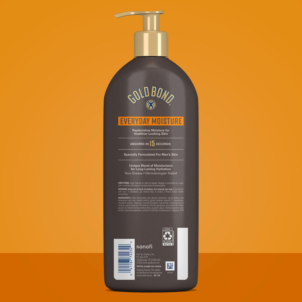 Gold Bond Men's Essentials Daily Body & Hand Lotion for Men, 24 oz | Everyday moisture with Vitamin C, hydrating lotion formulated for men's dry skin, value size, 24hr hydration