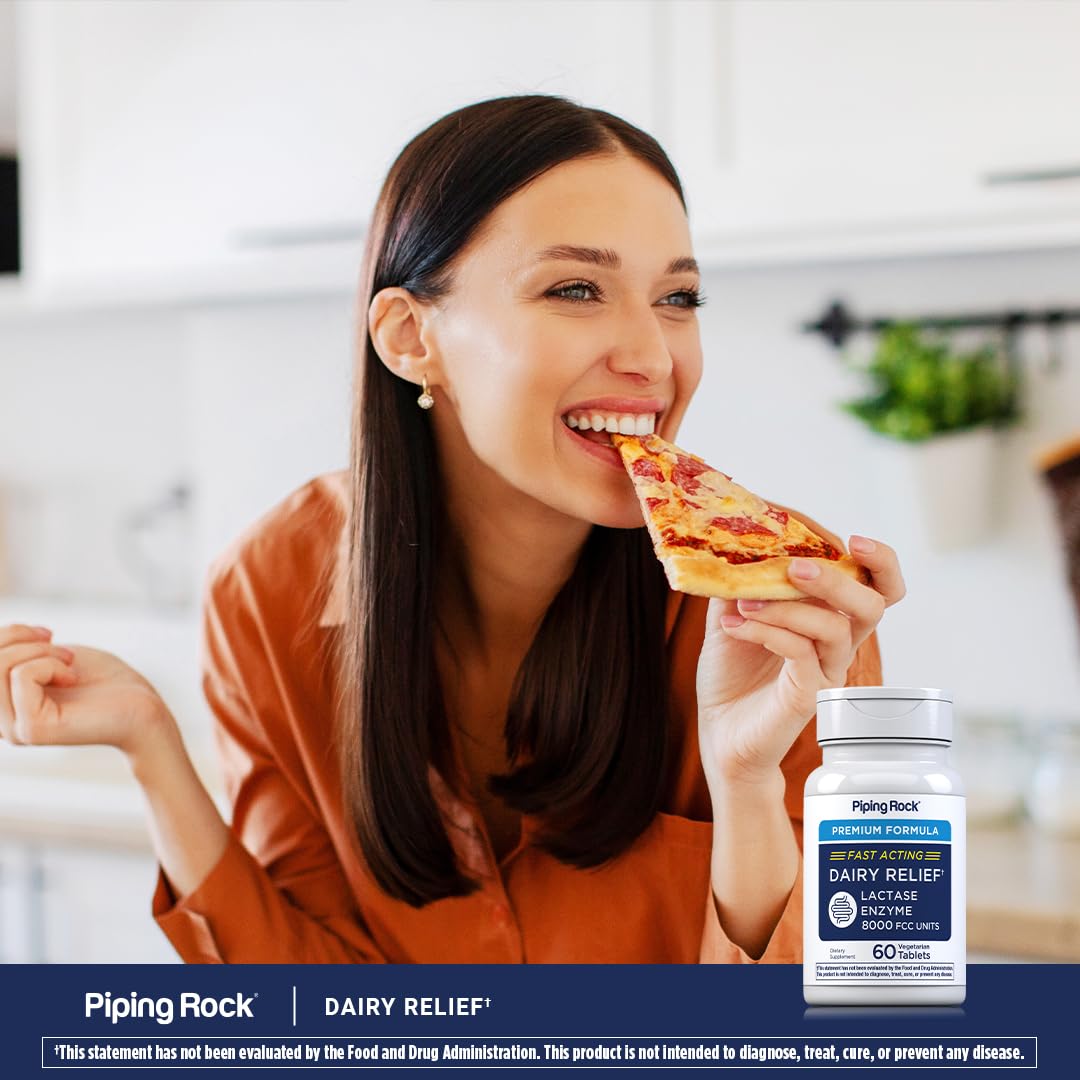 Piping Rock Fast Acting Lactase Enzyme | 8000 FCC | 60 Tablets | Dairy Relief Supplement | For Men and Women | Premium Formula | Vegetarian, Non-GMO, Gluten Free
