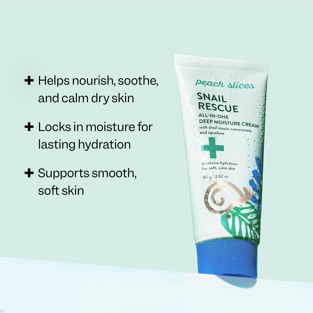 Peach Slices - Snail Rescue All-in-One Deep Moisture Cream (2.82 oz) - Snail Mucin - Intensive Hydration, Soft Skin - Squalane, Hyaluronic Acid & Cica - Clean, Cruelty Free, Korean Skin Care & Beauty