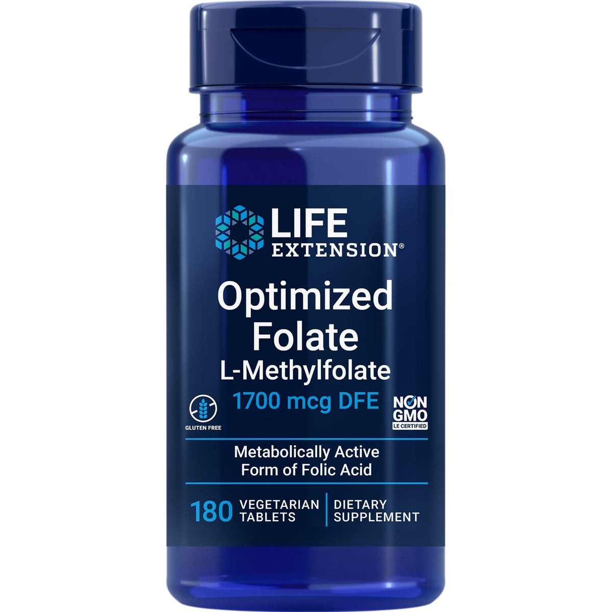 Life Extension Optimized Folate (L-Methylfolate) 1700 mcg DFE, 180 Veg Tablets