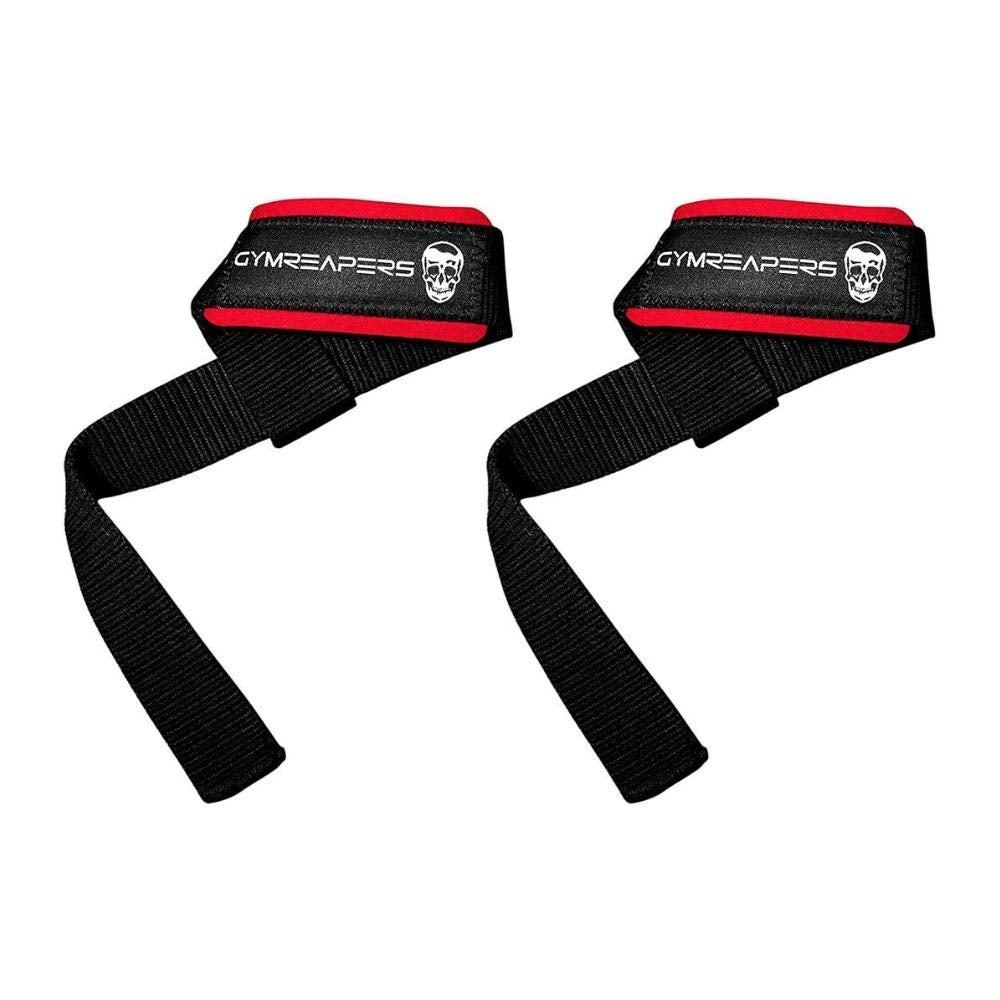 Buy now Gymreapers Lifting Wrist Straps for Weightlifting, Bodybuilding, Powerlifting, Strength Training, & Deadlifts - Padded Neoprene with 18 inch Cotton Black Red at indiglob india