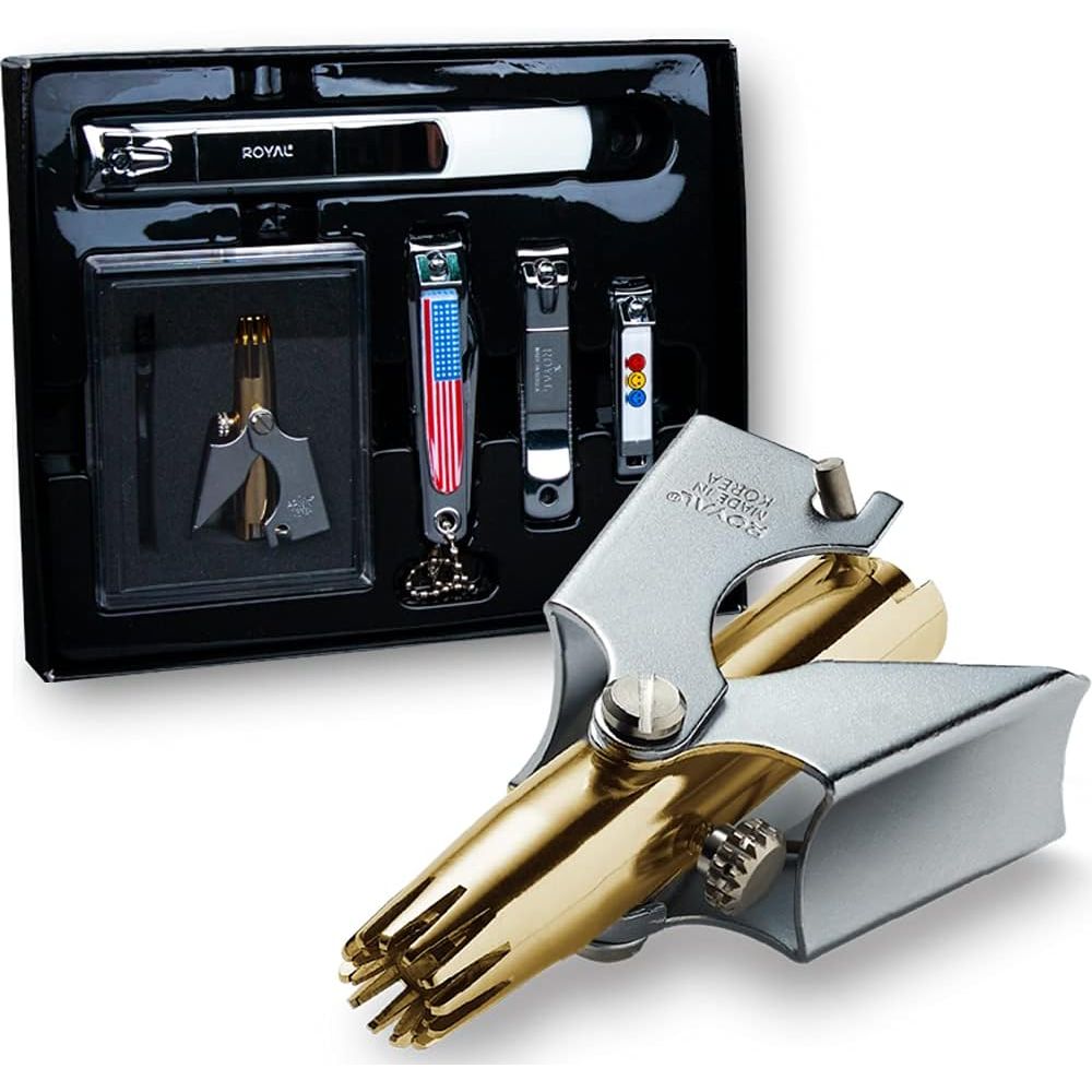 Buy now ROYAL [Made in Korea] Nose Hair Trimmer for Men Set, Birdie Set, with Nail Clippers and Tweezers, Manual, Battery-Free, Waterproof, Painless with Twelve Dual-Edged Blades, Patented Mechanism RET-4 Gold Set at indiglob india