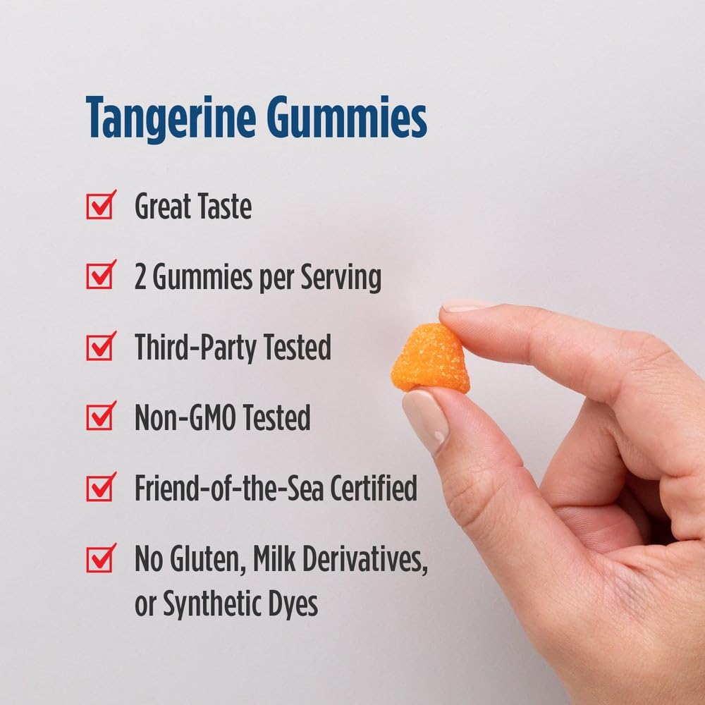 Nordic Naturals Omega-3 Gummies for Kids & Adults, Tangerine - 60 Count | 82 mg total omega-3s w/ EPA & DHA per serving supports heart, brain, & eye health. Tangerine flavor gummies, non-GMO formula