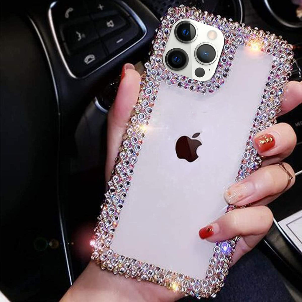 Buy now Bonitec Compatible with iPhone 13 Pro Max Case for Women Girls 3D Glitter Sparkle Bling Case Luxury Shiny Cute Crystal Charms Rhinestone Diamond Bumper Clear Protective Cases Cover Clear at indiglob india