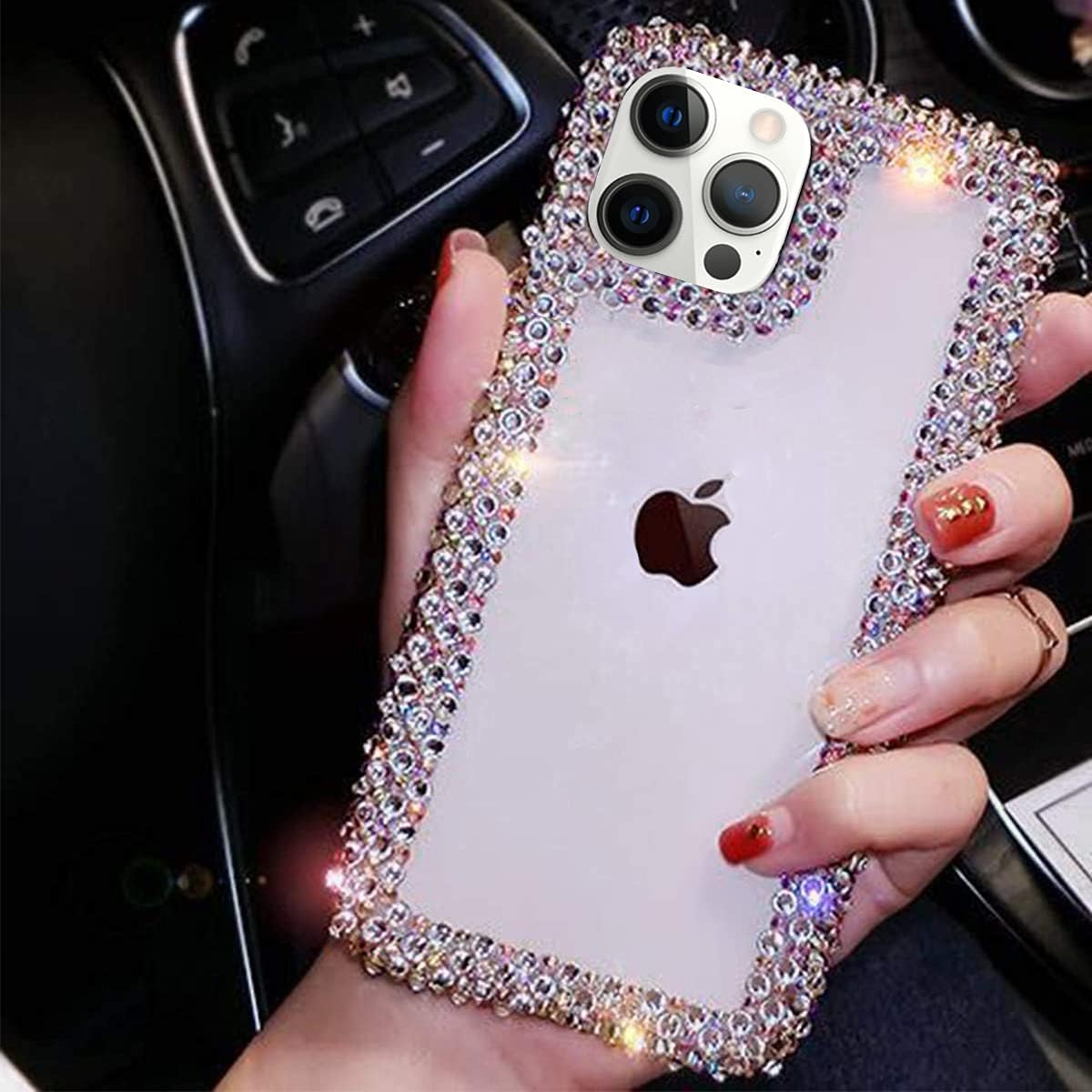 Buy now Bonitec Compatible with iPhone 13 Pro Max Case for Women Girls 3D Glitter Sparkle Bling Case Luxury Shiny Cute Crystal Charms Rhinestone Diamond Bumper Clear Protective Cases Cover Clear at indiglob india