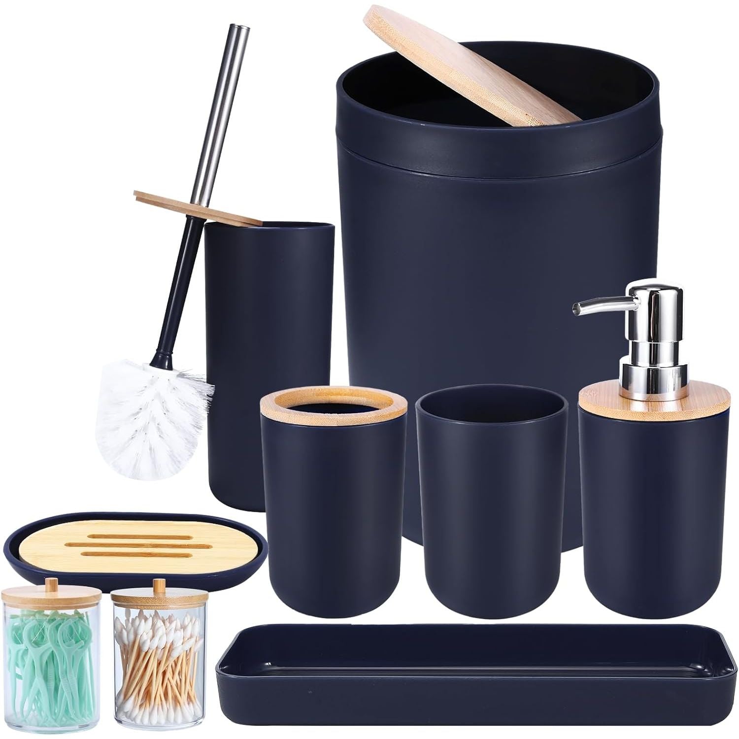 Buy now iMucci 9Pcs Black Bathroom Accessories Set with Trash Can Bathroom Set Black Bathroom Accessories Bathroom Decor Bath Set Navy Blue at indiglob india