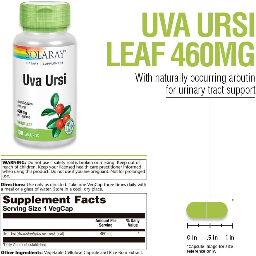 Buy now SOLARAY Uva Ursi Leaf 460 mg | Healthy Bladder, Kidney & Urinary Tract Function Support | Non-GMO | 100ct (Take 3 Daily) at indiglob india