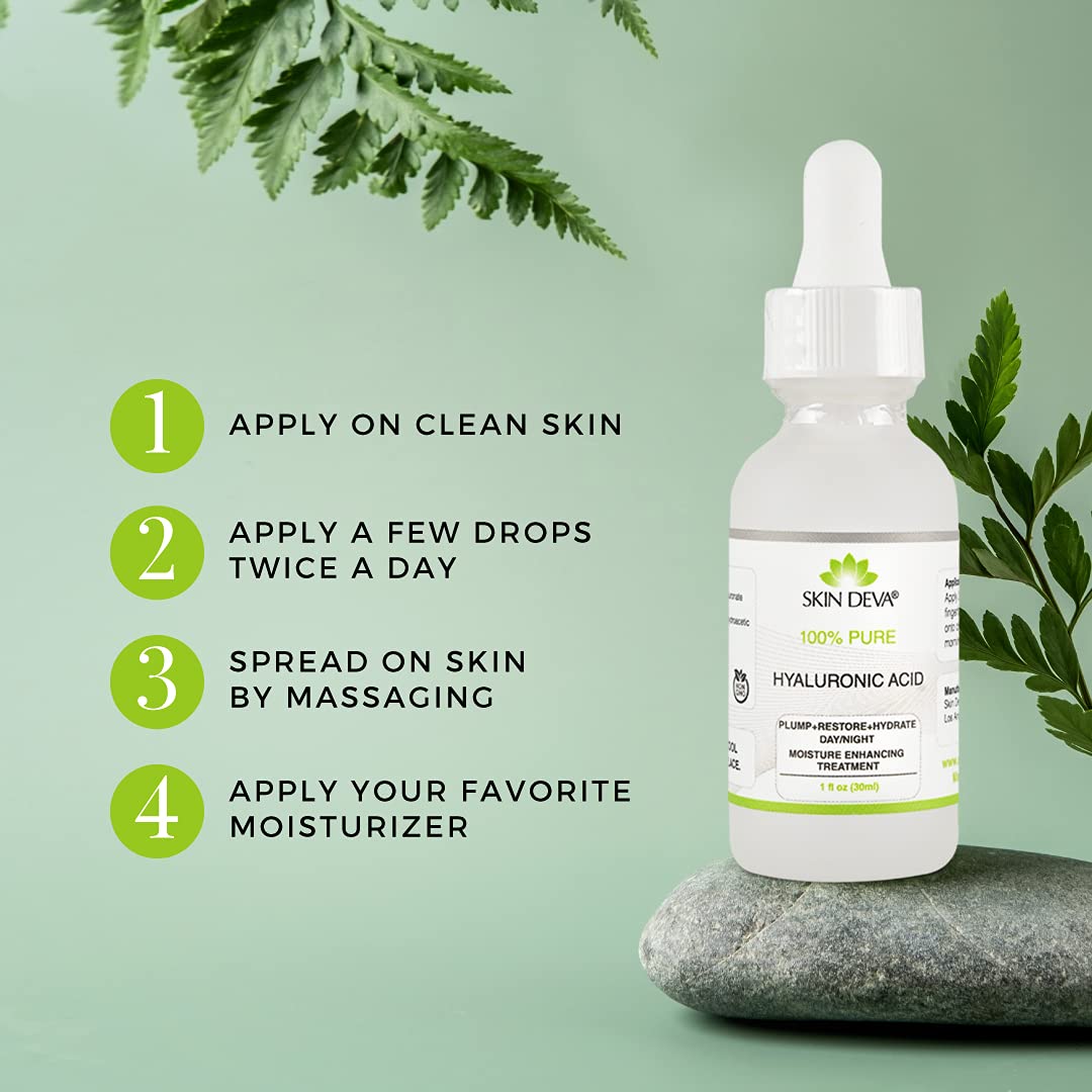 Buy now SKIN DEVA 100% Pure Hyaluronic Acid Serum For Face 1 oz of Discoloration Correcting Serum Anti Aging Anti Wrinkle Acid Locks in Essential Moisture Keeps Skin Hydrated Facial Serums For All Skin Types at indiglob india