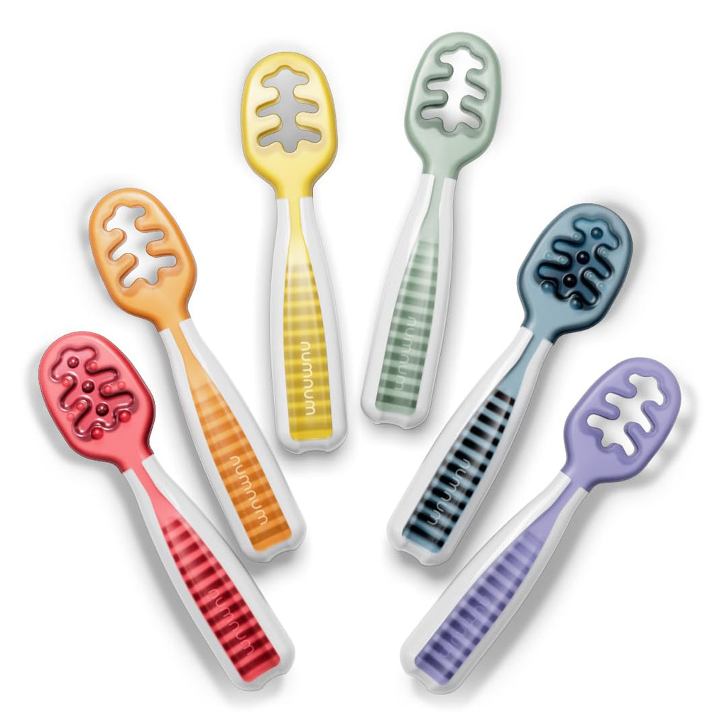 Buy now NumNum Baby Spoons Set, Baby Essentials Pre-Spoon GOOtensils for 6+ Months, First Stage Self-Feeding Spoons for Baby Led Weaning (BLW), Silicone Toddler Utensils, BPA-Free, 2 Pack Gray/Green at indiglob india