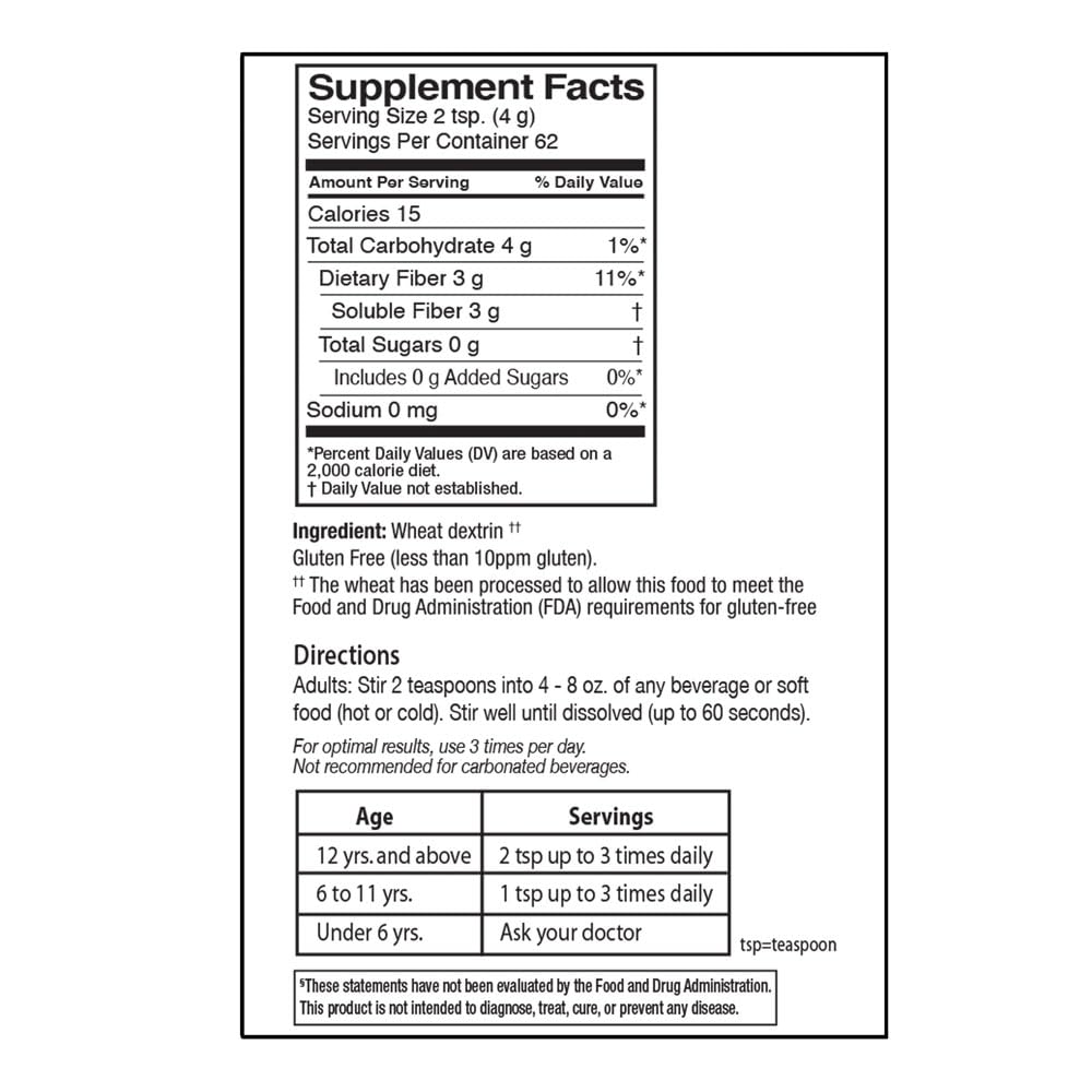 Quality Choice Clear Prebiotic Fiber Supplement Powder for Digestive Health - Tasteless, Non-Thickening Formula - 62 Servings, 8.6 Ounces (248g), Ideal for Adults & Children 6 & Up Daily Fiber Powder