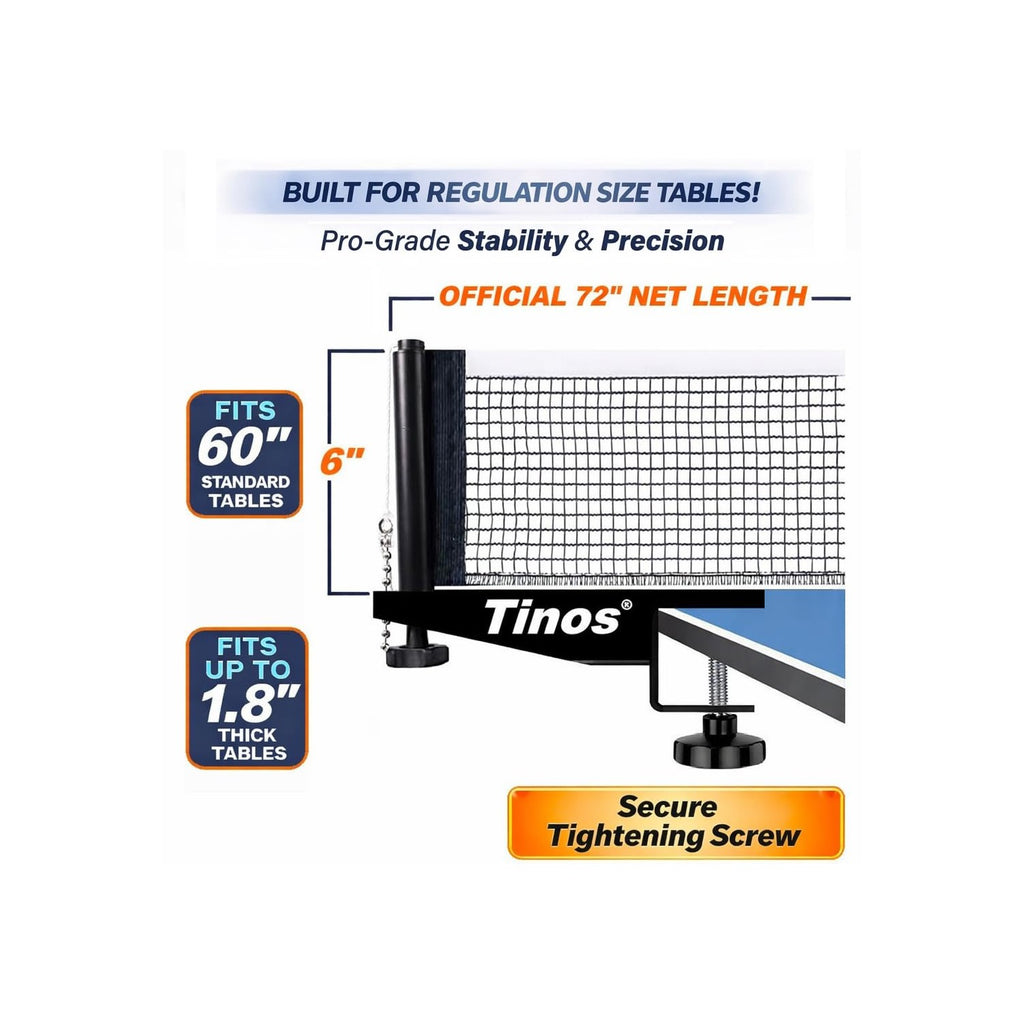 TINOS Premium Table Tennis Net & Post | Pro Screw Clamp Ping Pong Net