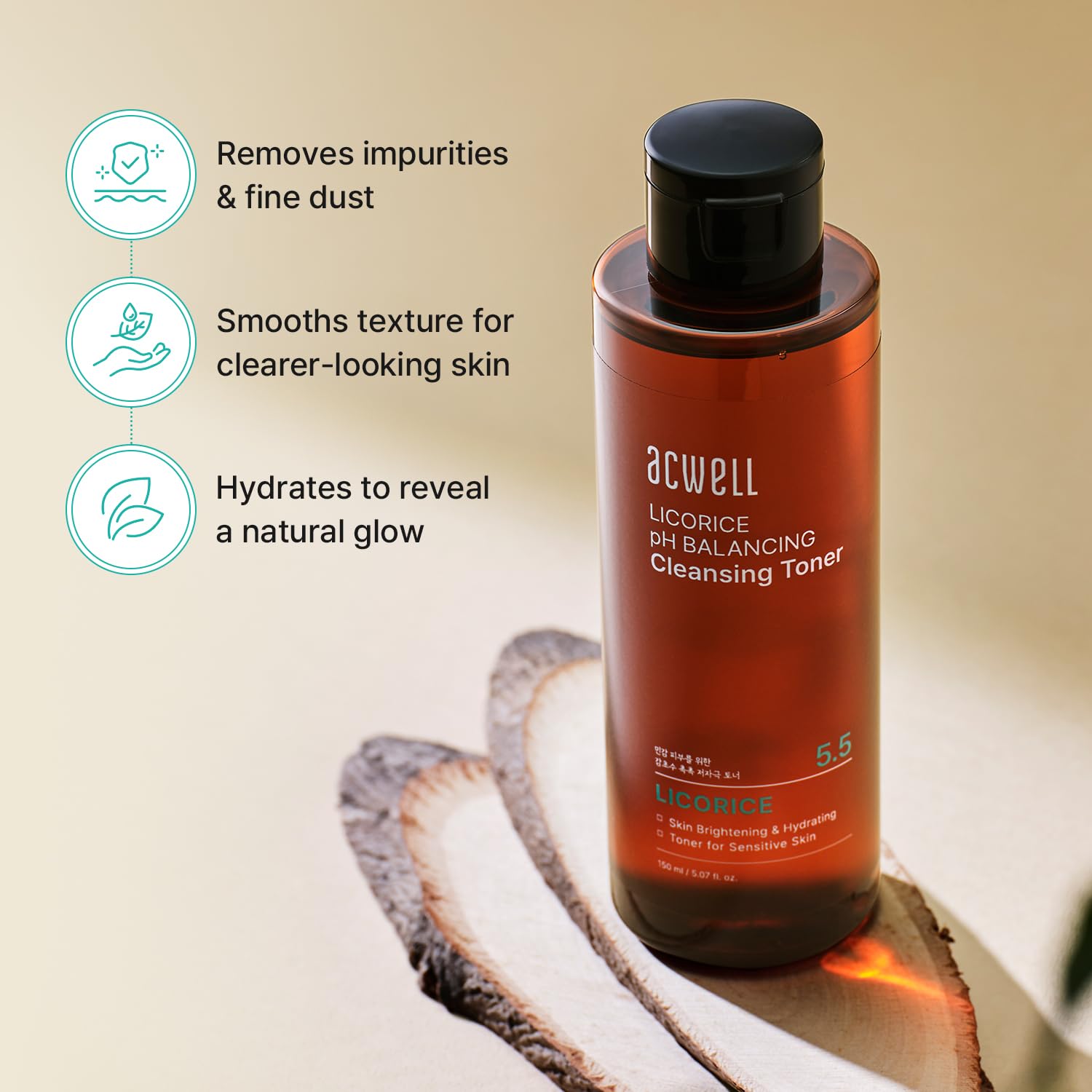 ACWELL Licorice pH 5.5 Balancing Cleansing Toner - Alcohol-Free Korean Face Toner, Hydrating Clarifying Formula for Dull and Combination Skin, 5.07 fl oz