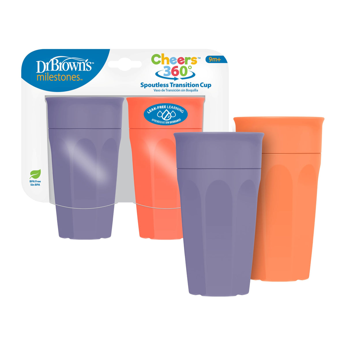 Dr. Brown's Milestones Cheers360 Spoutless Cup, Coral and Purple, 2-Pack