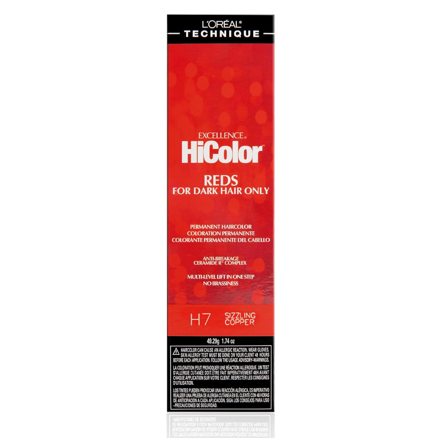 Buy now L'OrÃ©al Technique HiColor Reds Permanent Hair Color - Lifts Dark Hair in One Step Leaving No Brassiness, Rich & Smooth Creme Formula, Intense & Long-Lasting Color H7 Sizzling Copper at indiglob india
