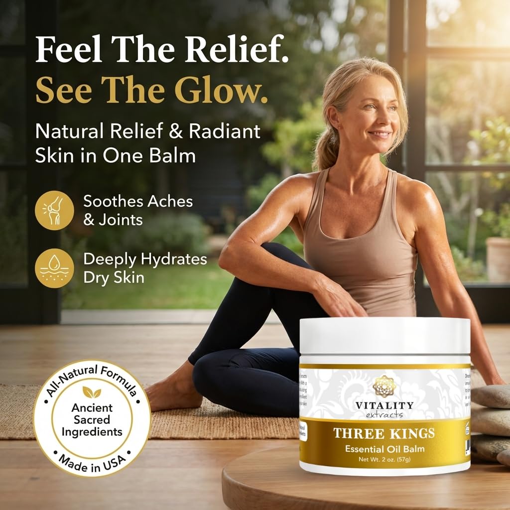 Vitality Extracts Three Kings Balm - 2oz, Frankincense, Myrrh, Sandalwood, Sacred, Ultra-hydration, Relief from Discomfort, Soft Skin