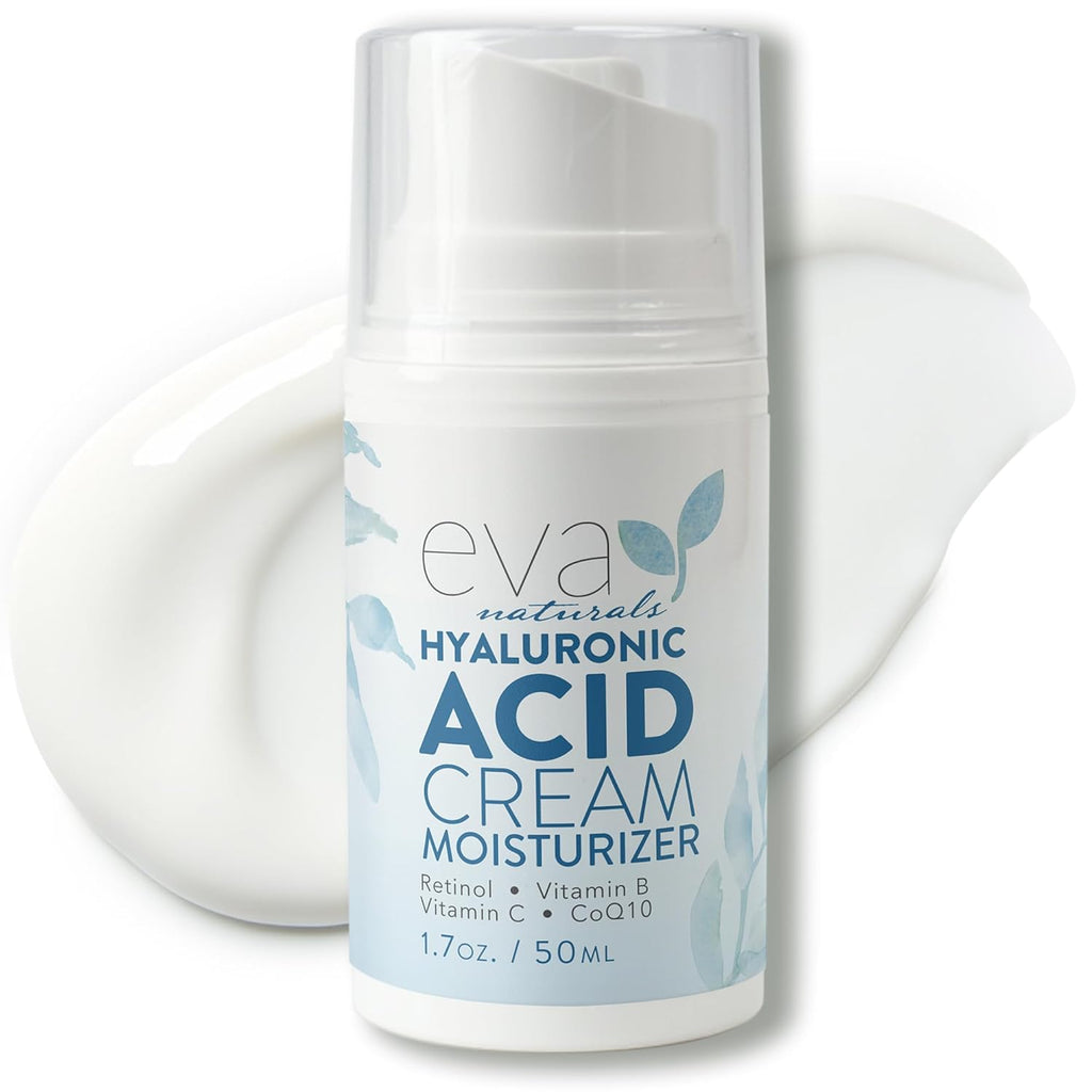 Buy now Eva Naturals Hyaluronic Acid Face Cream â€“ Deep Hydration & Firming Moisturizer with Retinol, Vitamin C & Q10 for Anti-Aging, Wrinkle Reduction & Collagen Support â€“ Day & Night Facial Cream - 1.7 Fl Oz at indiglob india