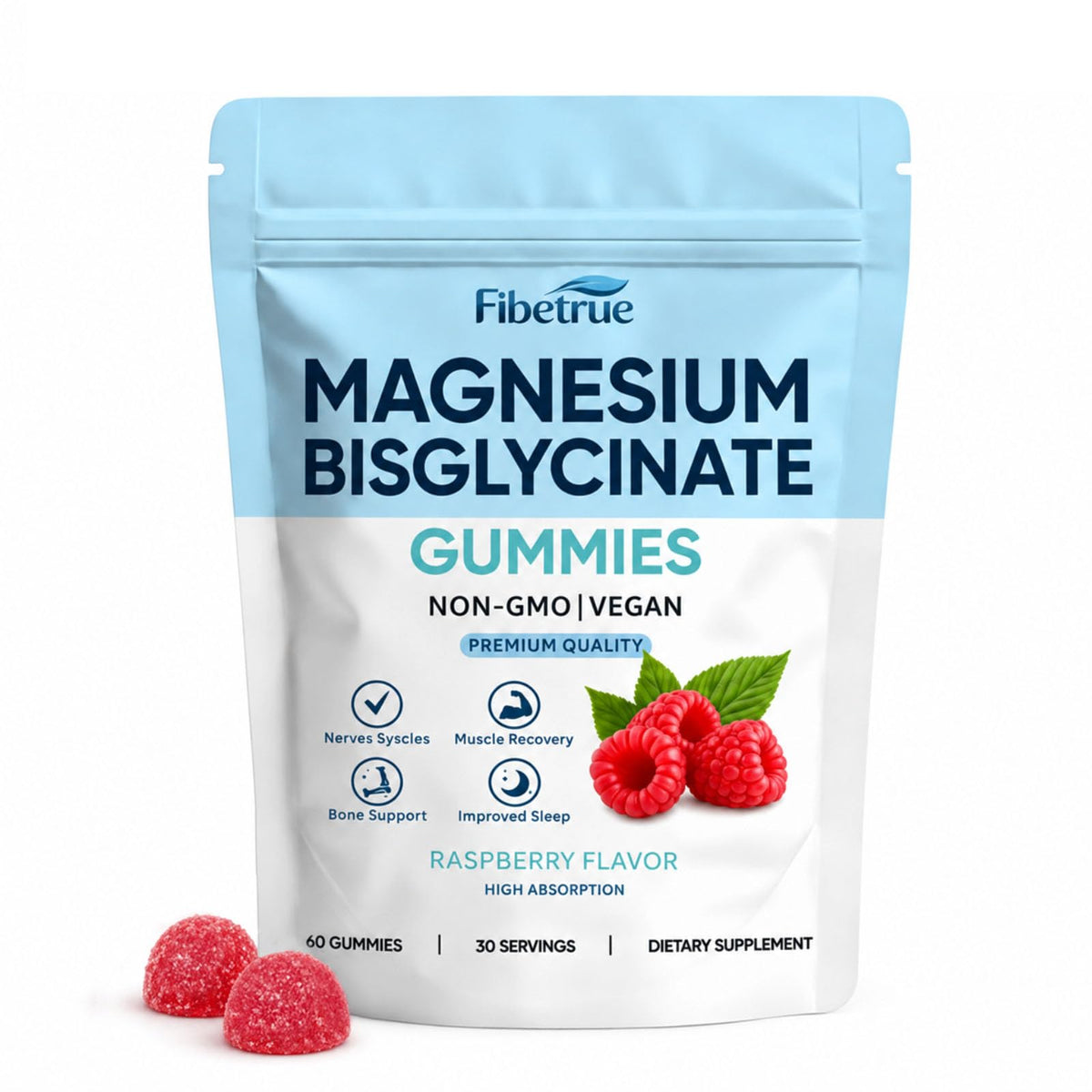 Magnesium Glycinate Gummies 400mg – High Absorption Chelated Magnesium for Sleep, Muscle & Nerve Support – Vegan Raspberry Flavor, 60 Gummies