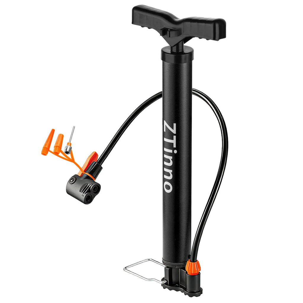 Floor Bike Pump Portable, Classic Bicycle Pump, Portable Bike Tire Pump with Dual Presta & Schrader Valves, Attached Ball Needles, Bike Air Pump for Bike Tires, Balls