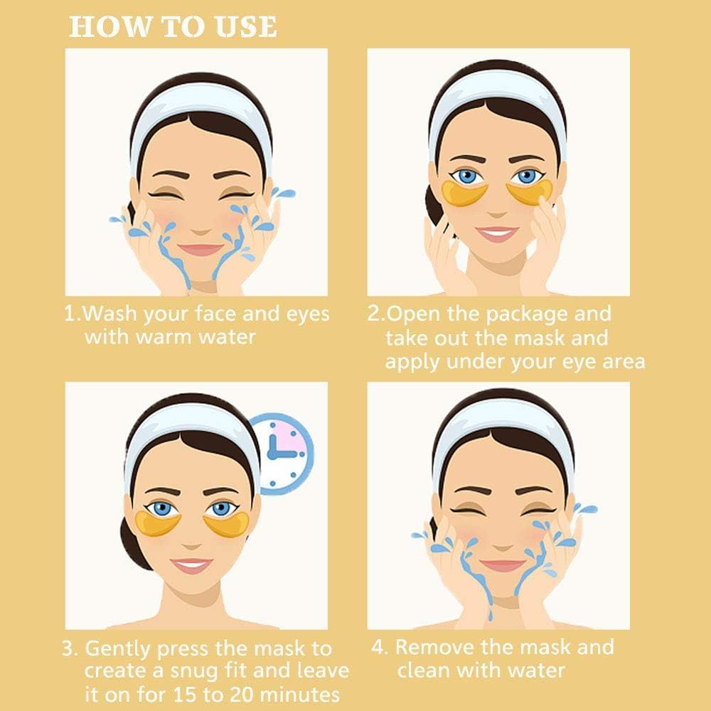 24K Gold Under Eye Collagen Patches, 30 Pairs