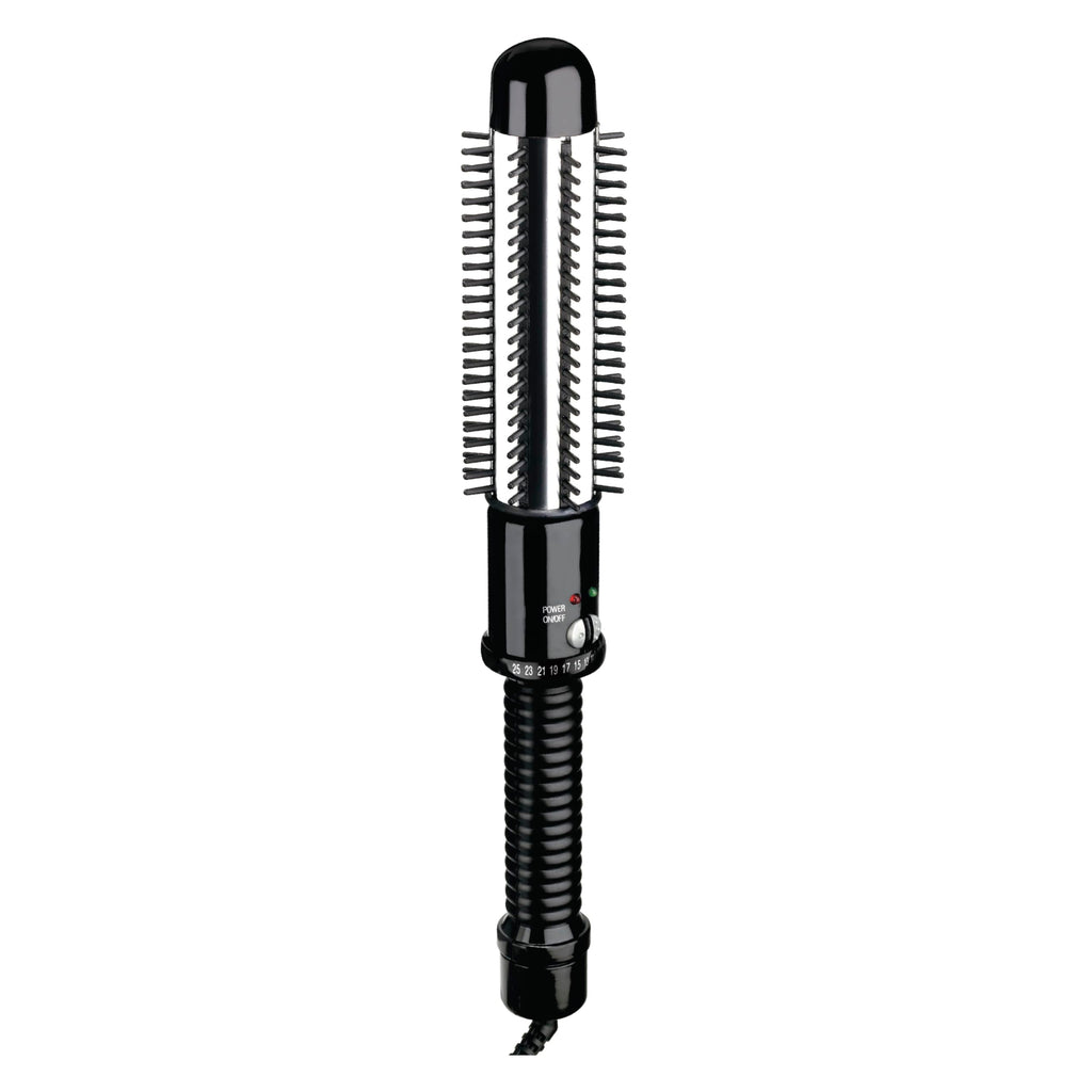 Conair Instant Heat Curling Iron Brush with 1-1/4 in Barrel, 25 Heat Settings, 30-Second Heat-Up, and Dual Voltage, Travel Ready Hair Styling Tool for Medium & Short Hair, Black, BC86N