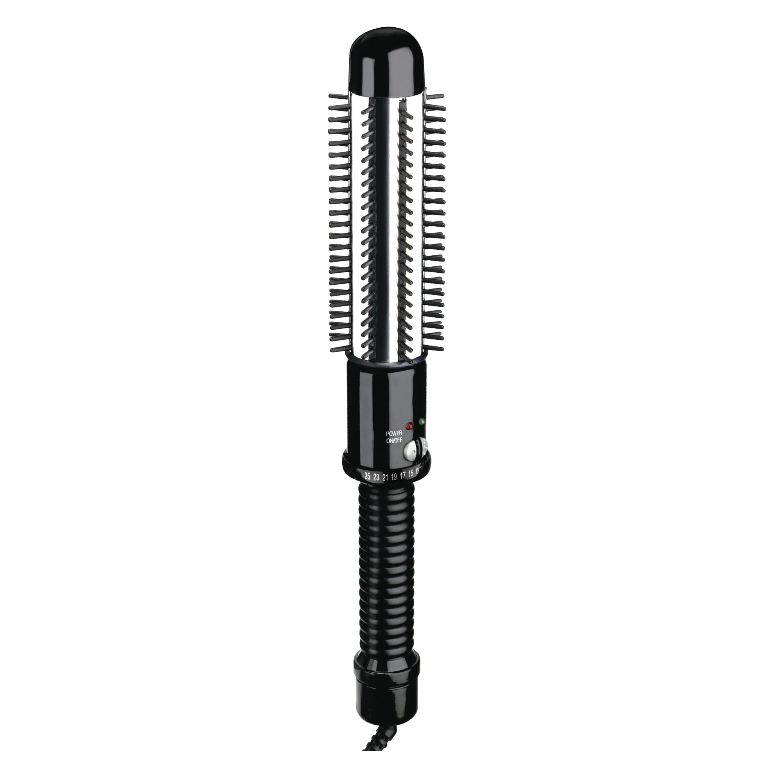 Conair Instant Heat Curling Iron Brush with 1-1/4 in Barrel, 25 Heat Settings, 30-Second Heat-Up, and Dual Voltage, Travel Ready Hair Styling Tool for Medium & Short Hair, Black, BC86N