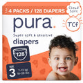 Pura Baby Diapers Size 3 (16-28 lbs) 128 Count Sensitive Skin