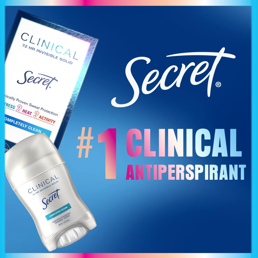 Buy now Secret Clinical Strength Antiperspirant Deodorant for Women, 3X Stress Protection, 72hr Sweat & Odor Protection, PH Balancing Minerals, Invisible Solid, Completely Clean Scent, 2.6 oz at indiglob india