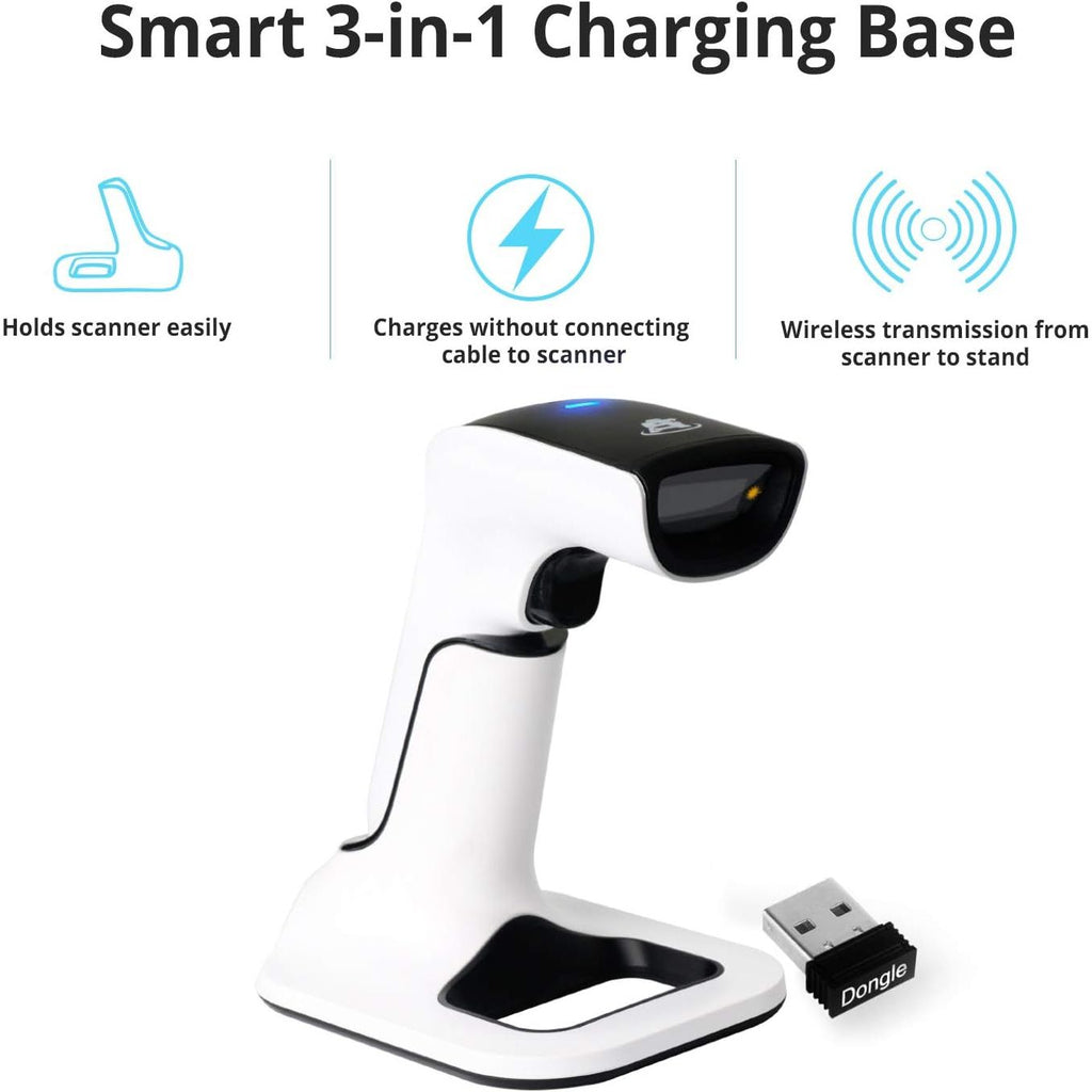 Buy now ScanAvenger Wireless Portable 1D&2D with Stand Bluetooth Barcode Scanner: 3-in-1 Handheld Scanner, Rechargeable Battery for Inventory - USB Bar Code/QR Reader (1D&2D with Next Gen Stand) at indiglob india