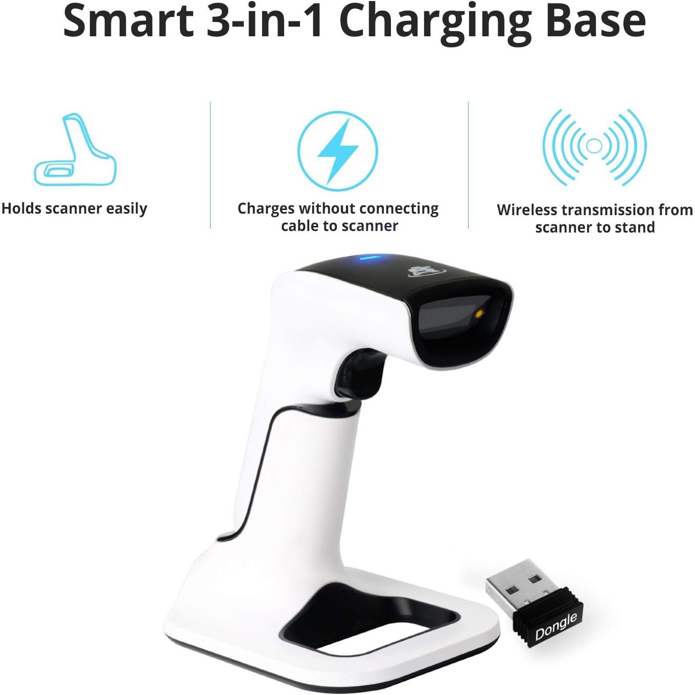 Buy now ScanAvenger Wireless Portable 1D&2D with Stand Bluetooth Barcode Scanner: 3-in-1 Handheld Scanner, Rechargeable Battery for Inventory - USB Bar Code/QR Reader (1D&2D with Next Gen Stand) at indiglob india