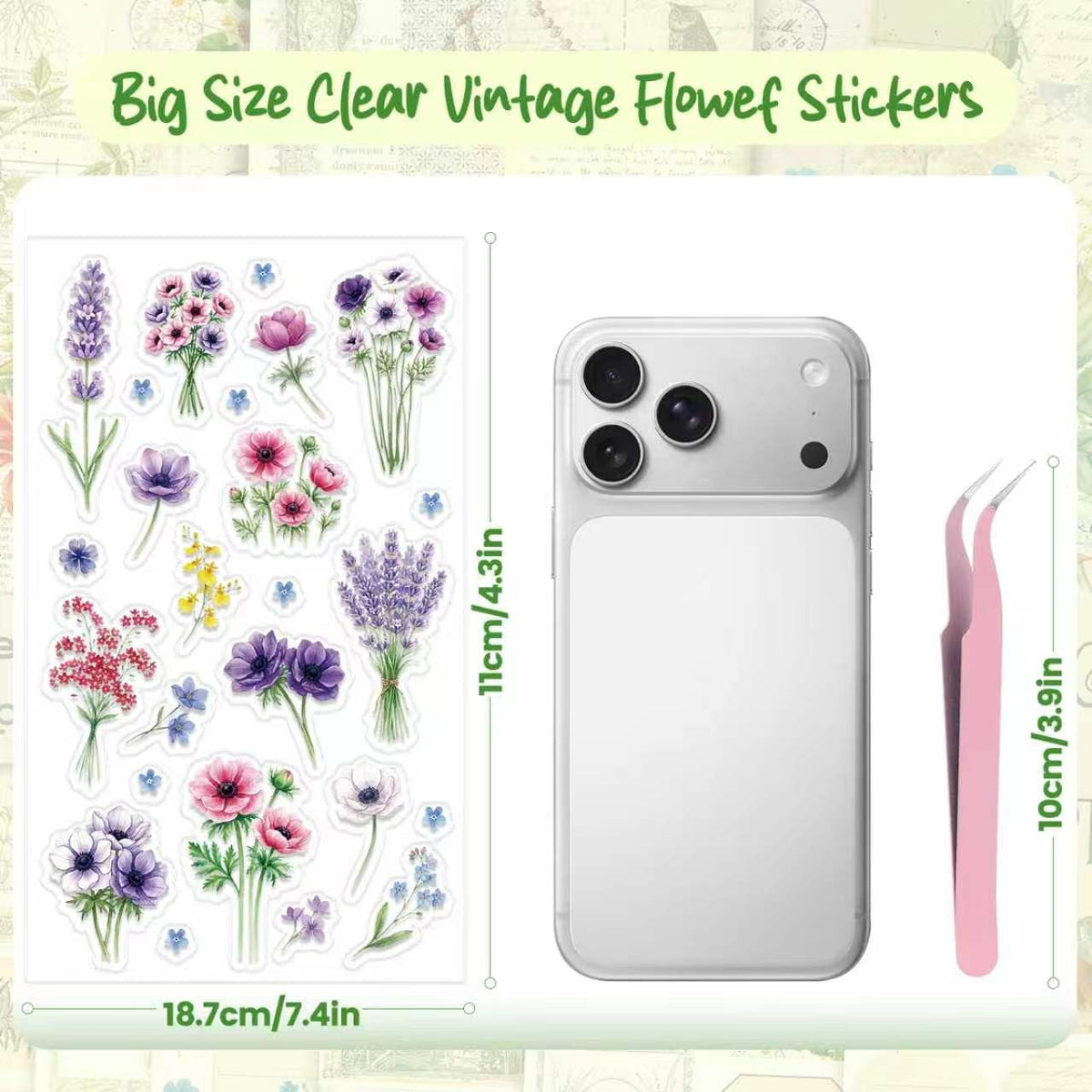 316Pcs Transparent Flower Stickers for Scrapbooking, Floral Decals Tweezer