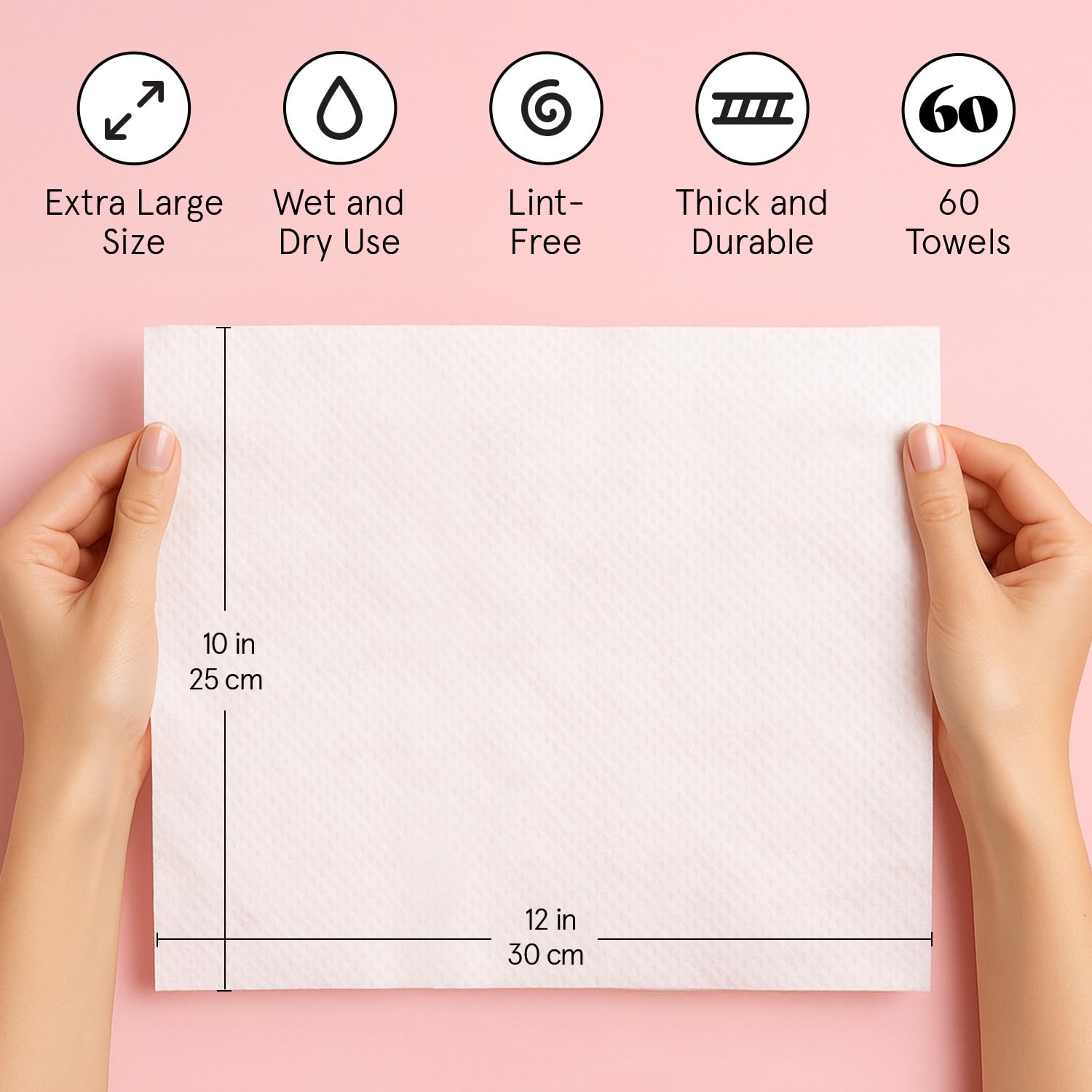 grace & stella Face Towels Disposable - Travel Essentials (60 Count) | Ultra-Soft & Absorbent Face Wipes Towelettes - XL Facial Towels for Cleansing & Makeup Removal - Lint-Free Facial Tissue