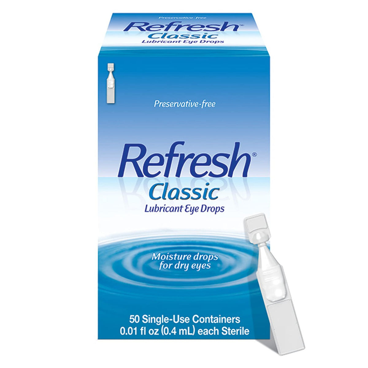 REFRESH CLASSIC Lubricant Eye Drops Preservative-Free Artificial Tears, 0.01 fl oz (0.4 mL), 50 Single-Use Containers