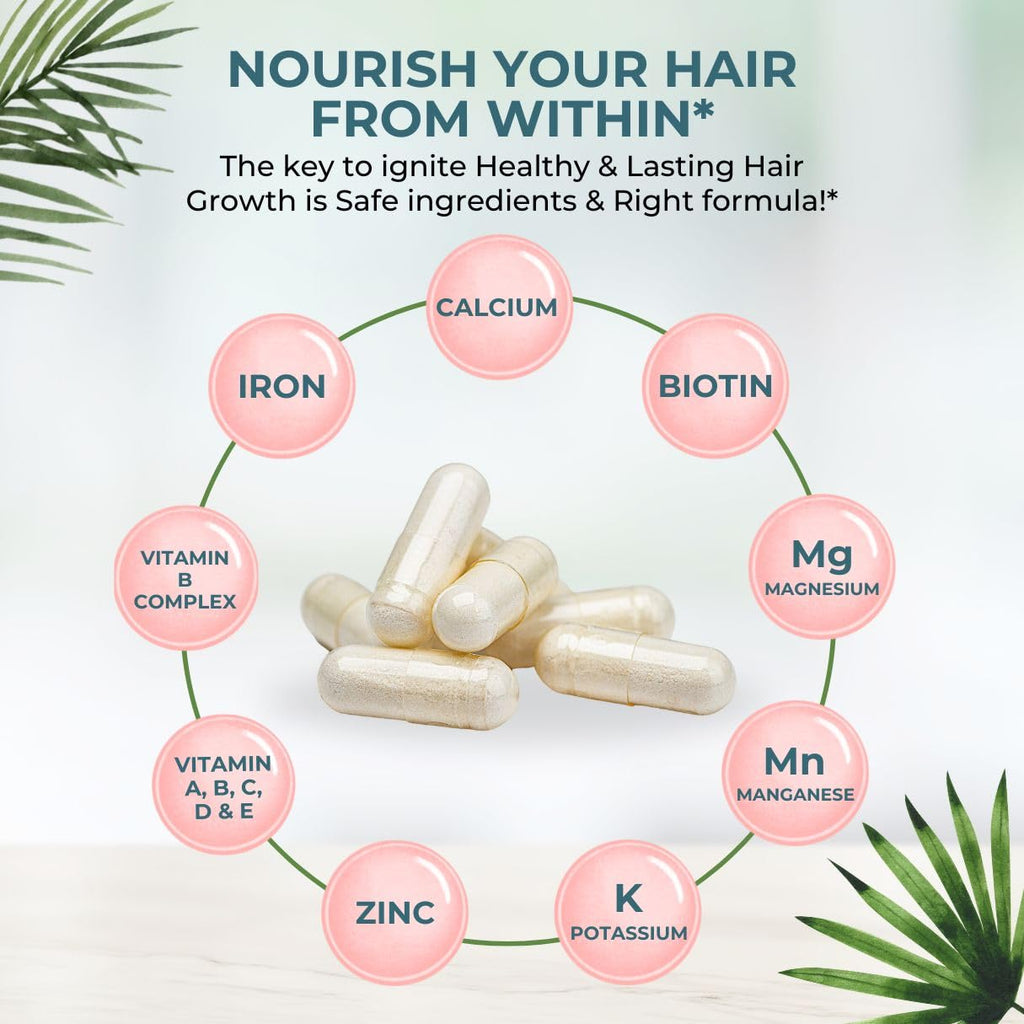 VITAL NUTRITIVE Biotin Hair Growth Vitamins - Hair, Skin & Nails Supplement | Biotin&Vitamin B Complex Blend, Thicker, Stronger Hair, Skin and Nails, Hormone Free, Gluten Free, Non-GMO, 60 Count