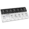 Buy now EZY DOSE Push Button (7-Day) Pill Case, Medicine Planner, Vitamin Organizer, 2 Times a Day AM/PM, Removable Trays, Large Compartments, Arthritis Friendly, Spring Open Black and White Lids, BPA Free Black White at indiglob india