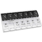 Buy now EZY DOSE Push Button (7-Day) Pill Case, Medicine Planner, Vitamin Organizer, 2 Times a Day AM/PM, Removable Trays, Large Compartments, Arthritis Friendly, Spring Open Black and White Lids, BPA Free Black White at indiglob india