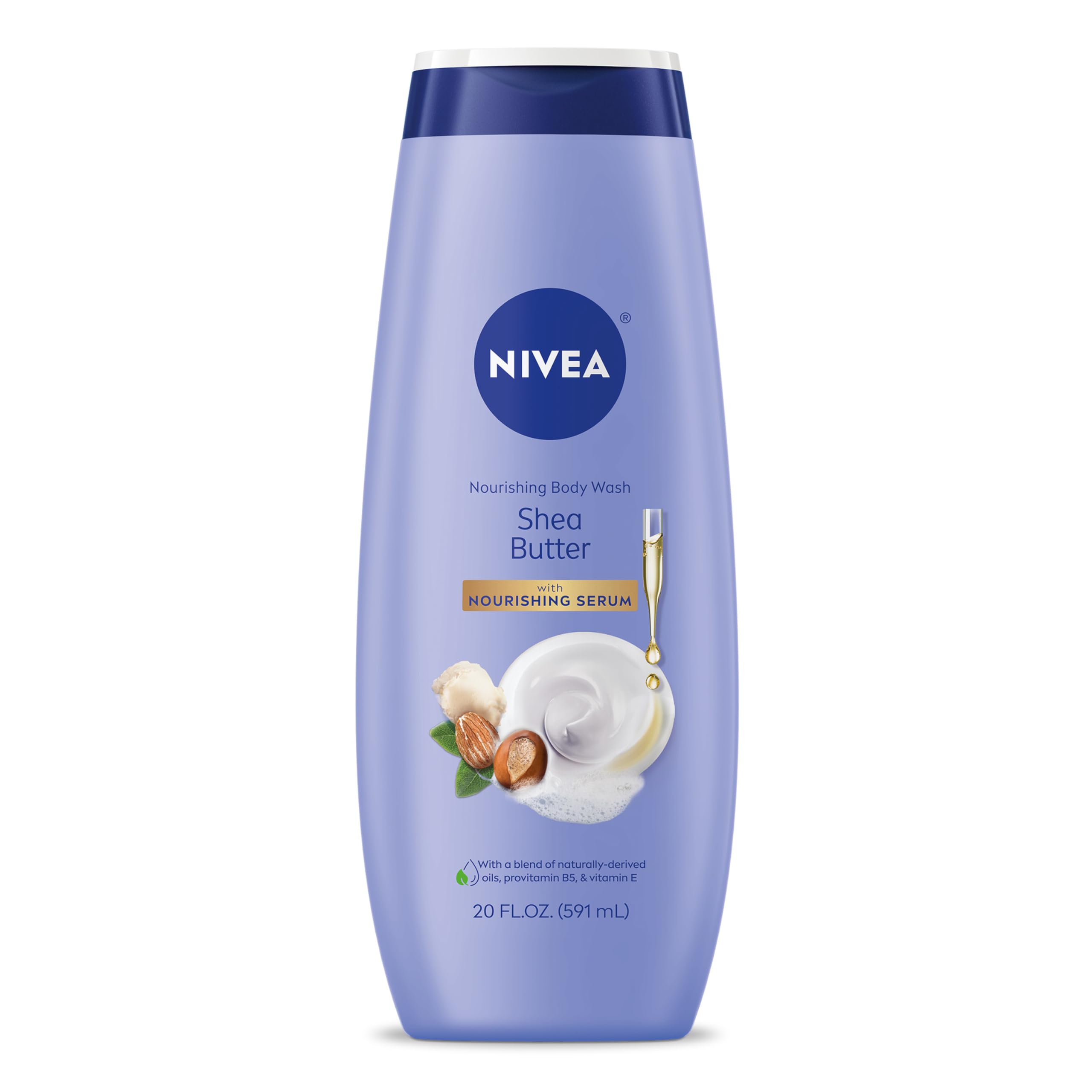 NIVEA Nourishing Shea Butter Body Wash, Nourishing Serum, 20 FL OZ | Moisturizing Body Wash Enriched with Provitamin B5 and Vitamin E, for Softer Skin, Shaving Cream Alternative