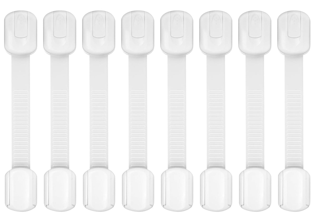 Child Safety Cabinet Locks, 8-Pack, Easy Install with 3M Adhesive, No Screws or Drilling, Multi-Purpose Latches for Cabinets, Drawers, Doors, Kitchen, Ovens, Toilets
