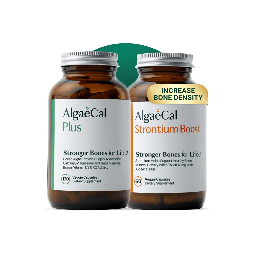 ALGAECAL Bone Builder Pack, Calcium + Strontium for Bone Density, 1 Month | Plant calcium (720mg) plus strontium, D3 (1600IU), K2 (100mg), magnesium (350mg) & 16 nutrients for bone density support.