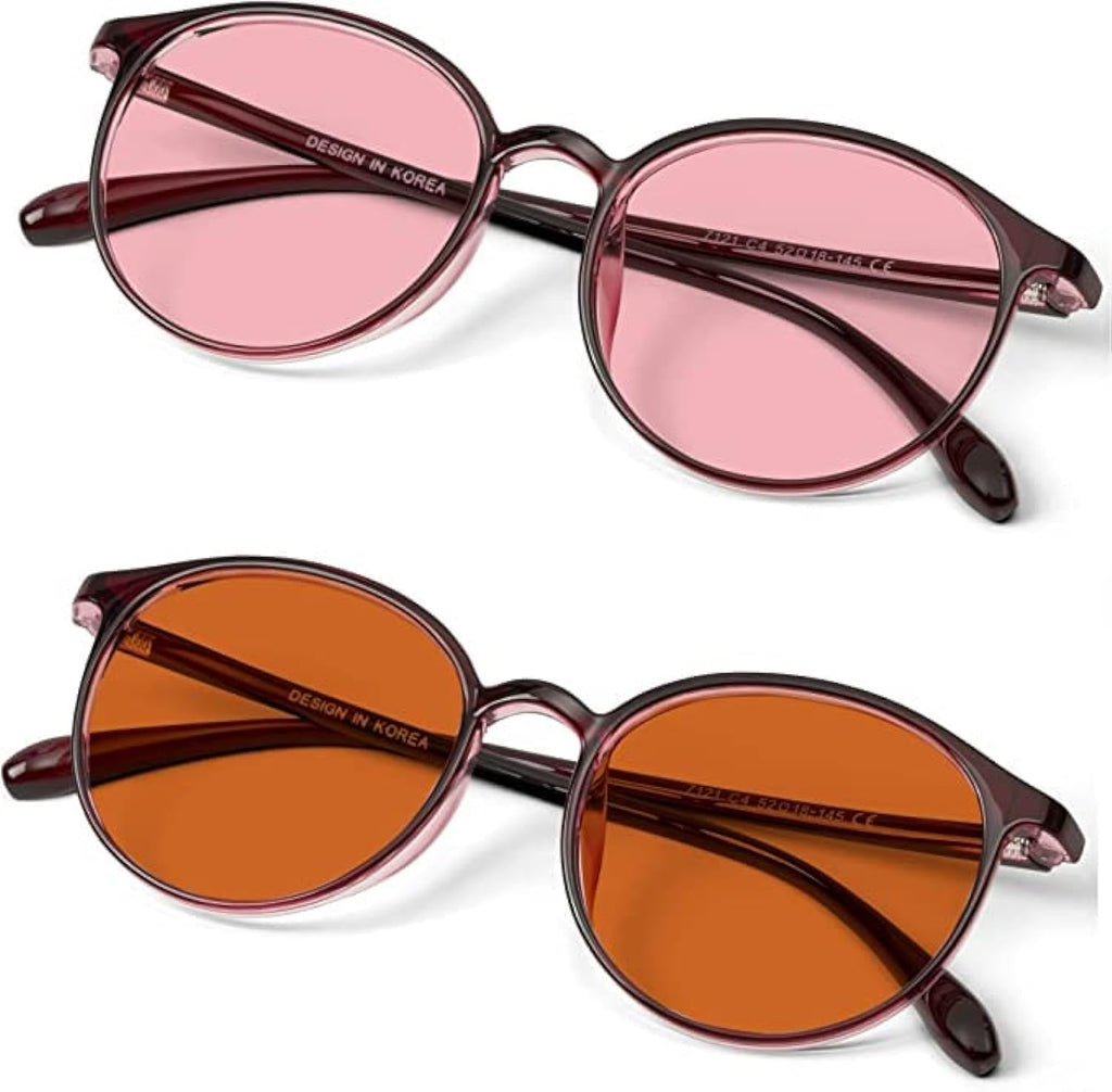 BRADDELL Indoor FL-41 Rose & Outdoor FL-60 Brown Tinted Migraine Light Sensitivity Glasses for Fluorescent LED Glare, Photophobia and Concussion (MEDIUM-SMALL)