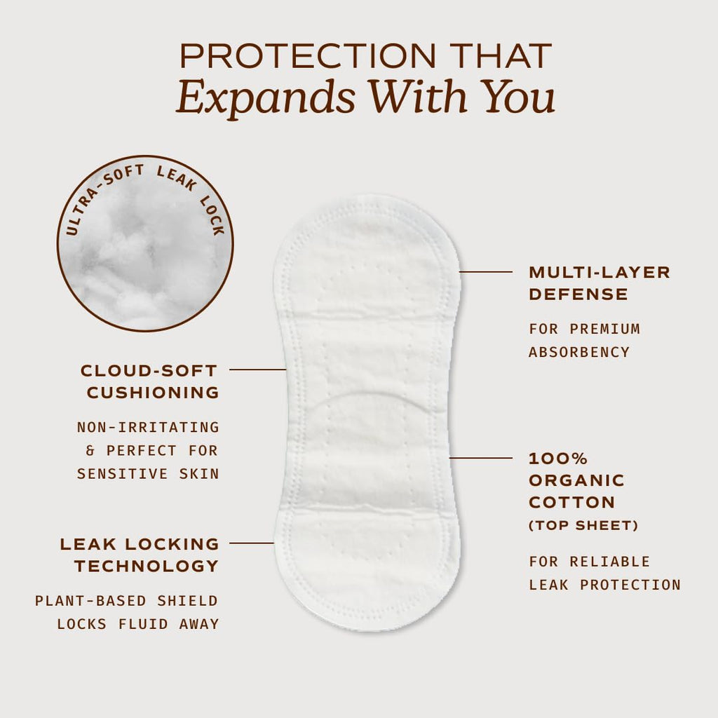 August Organic Panty Liners, 38-Pack Organic Cotton Panty Liners for Women
